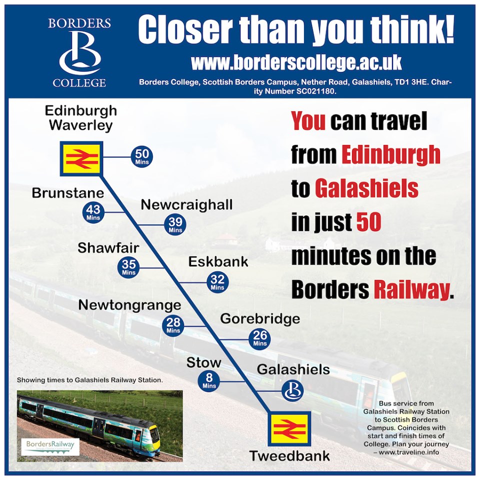 Travel times from Edinburgh to Galashiels - 50 minutes