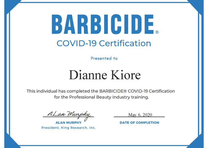 Barbicide Certificate