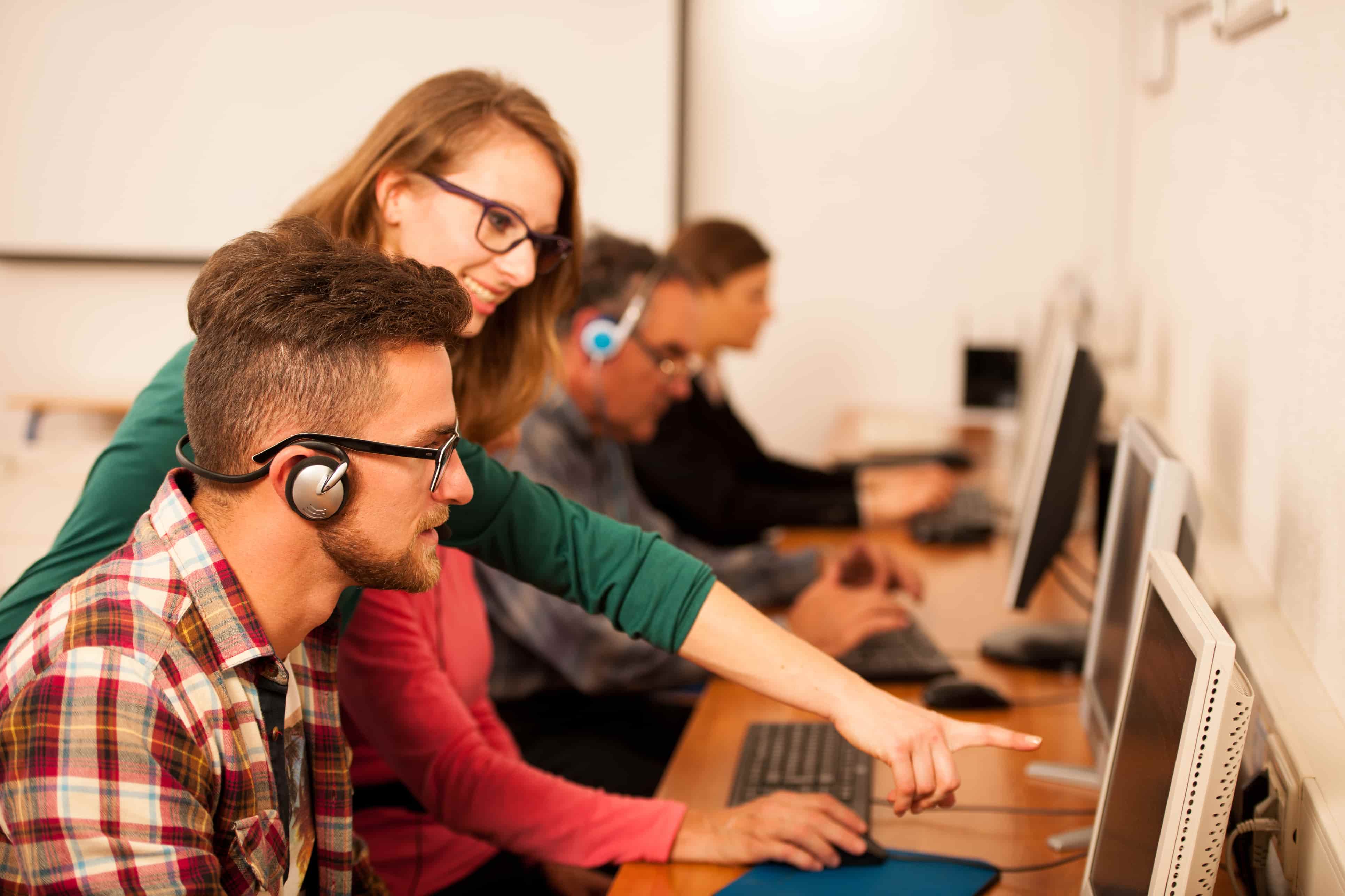 Students at learning at computers