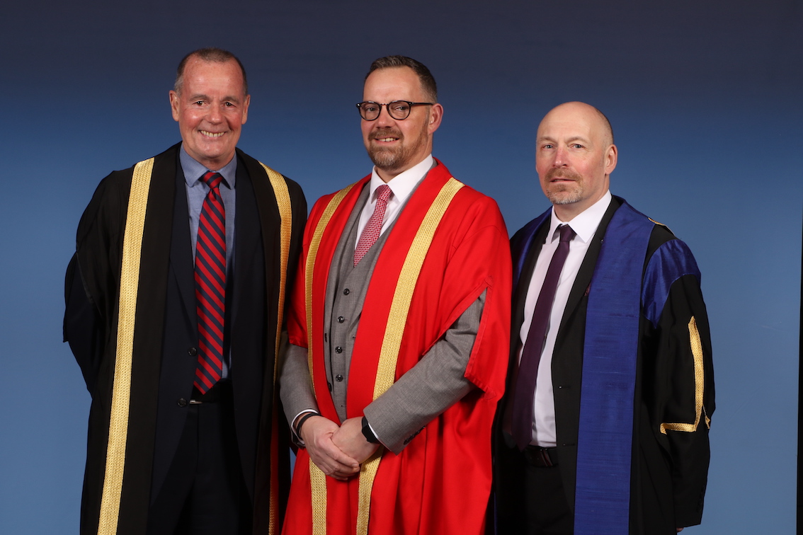 l-r Borders College Chair Ray McGowan, Honorary Fellow Jodie Millar, College Principal Pete Smith