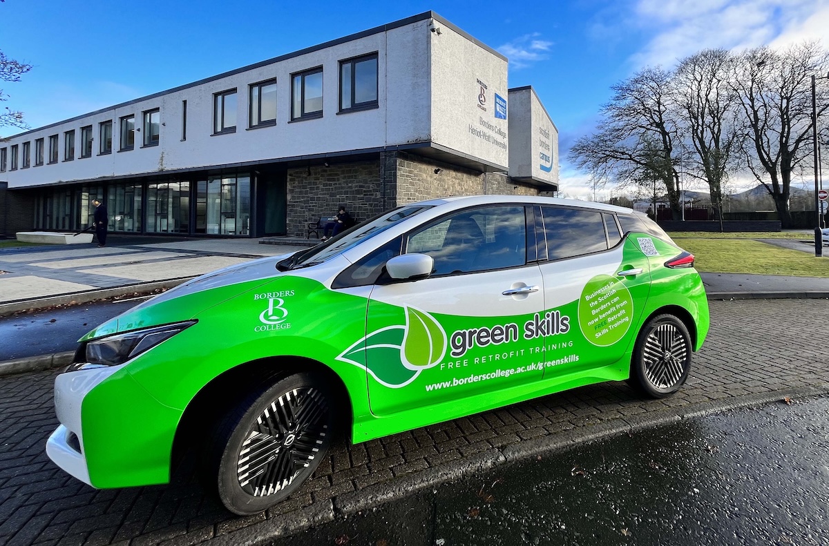 Photo of an electric car parked outside the Scottish Borders Campus
