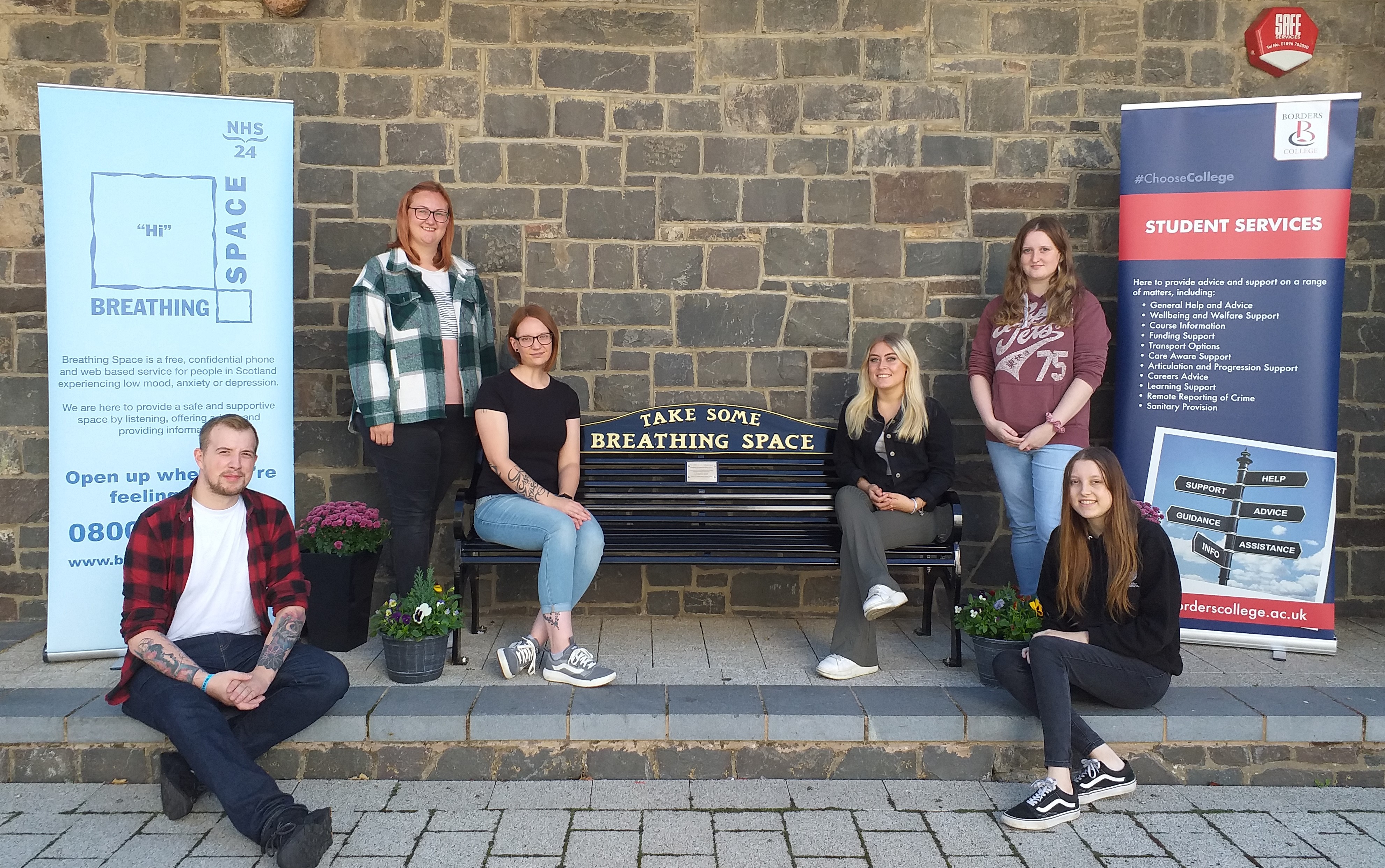 Breathing Space bench with students
