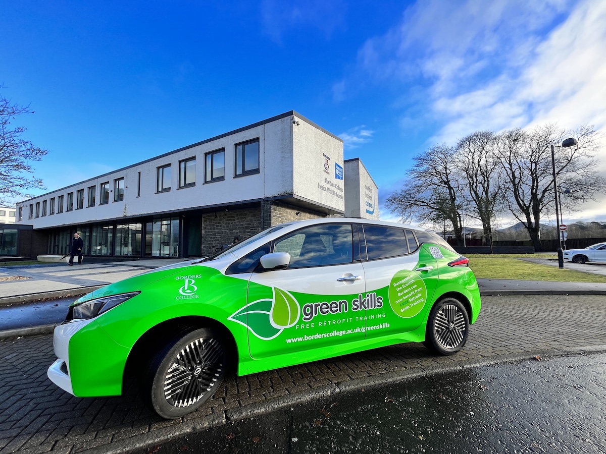 Photo of an electric car parked outside the Scottish Borders Campus