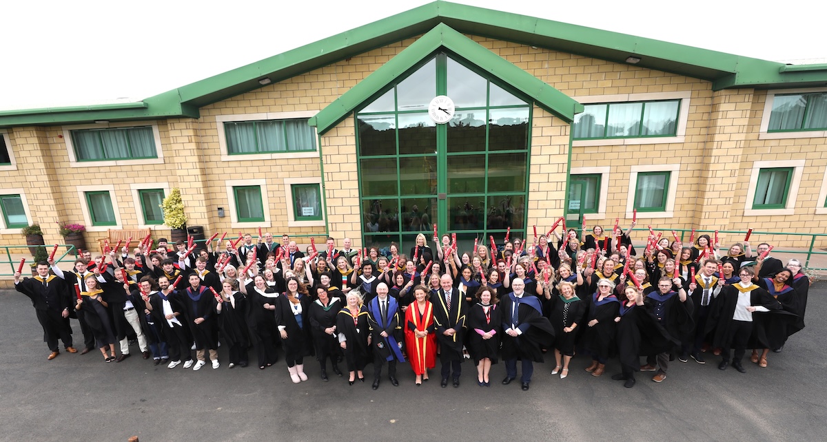 Group of graduates celebrating outside the Borders Events Centre