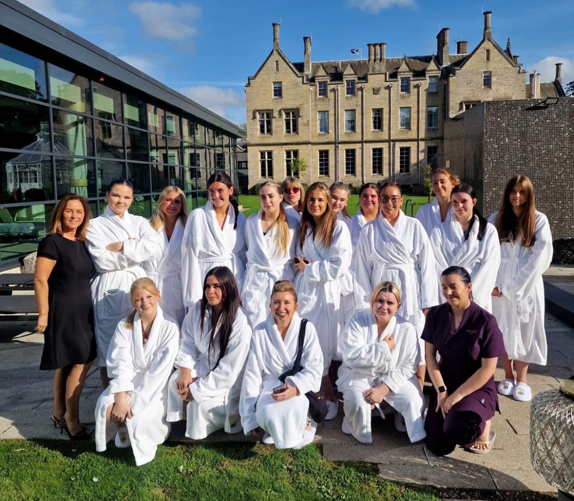 Group of beauty therapy student outside the Schloss Hotel