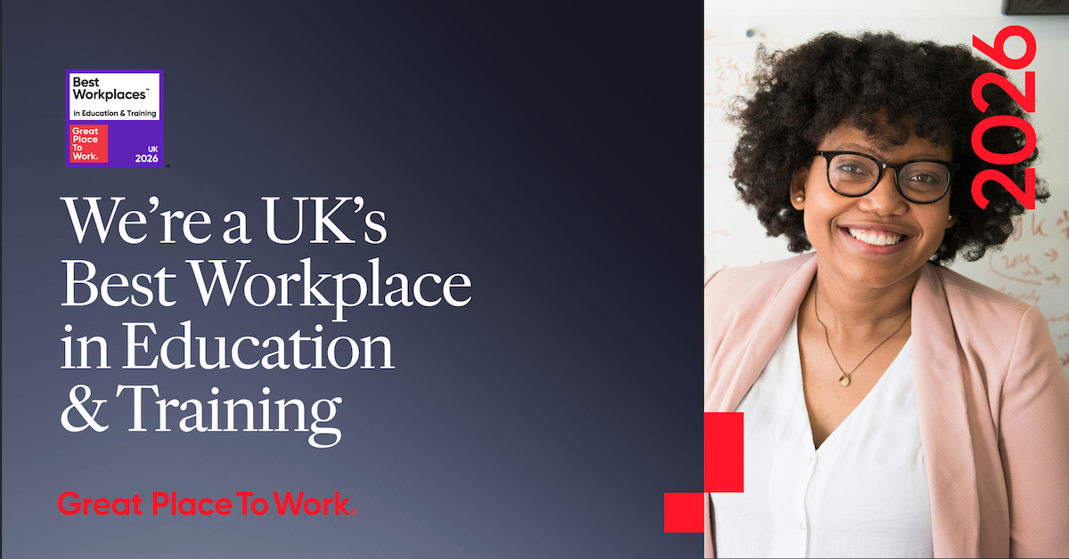Graphic with wording "we're a uk's best workplace in education and training.